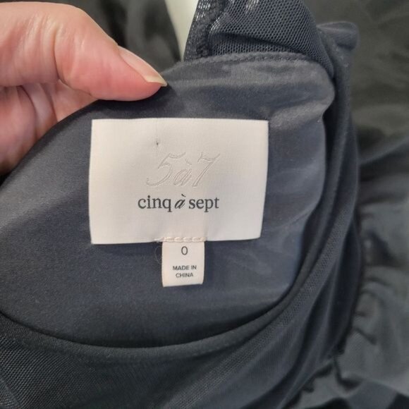 Cinq a Sept Valentina Ruffle Sleeve Mesh Shoulder Black Mini Dress 0 - Picture 4 of 11